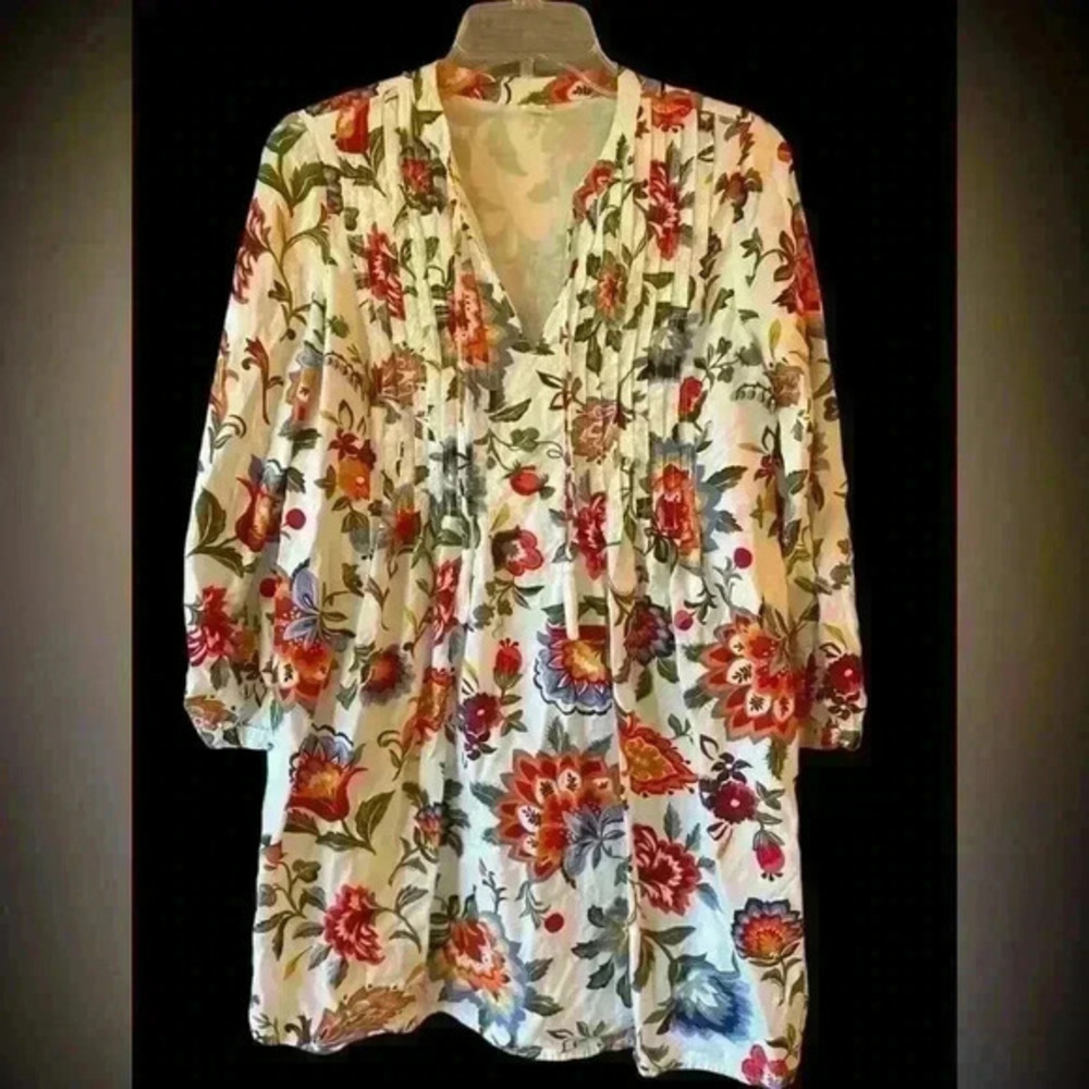 Old Navy Pintuck Floral Swing Tunic Dress Sz S Long Sleeves Knee Length